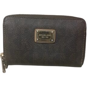 Michael Kors Brown MK Leather Zip Around Wallet with Gold Interior